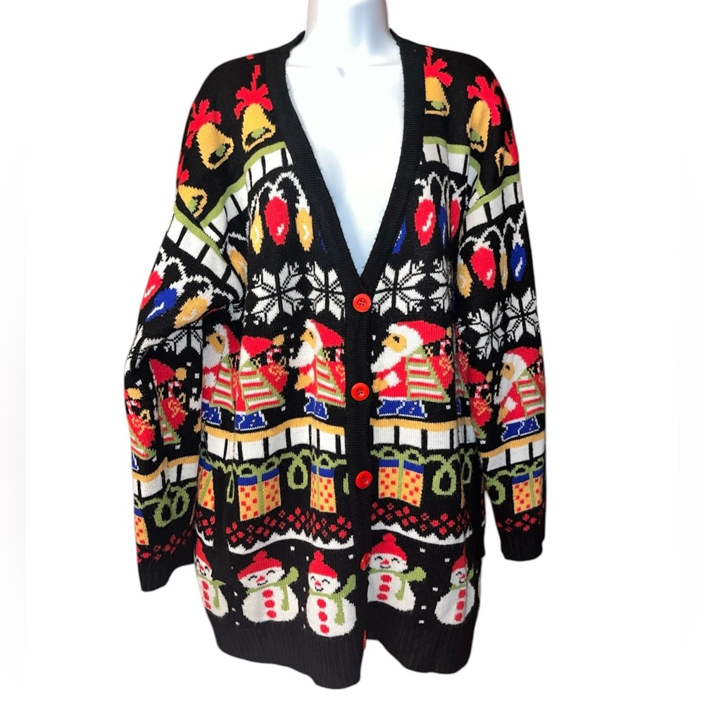 Santa Holiday Christmas Cardigan with Pockets Size XXL EUC